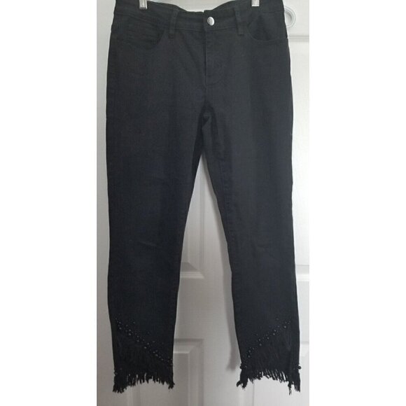 Via Ritina Denim - Via Ritina Black Jeans Size 6 Beaded Fringed Boho Cuffs